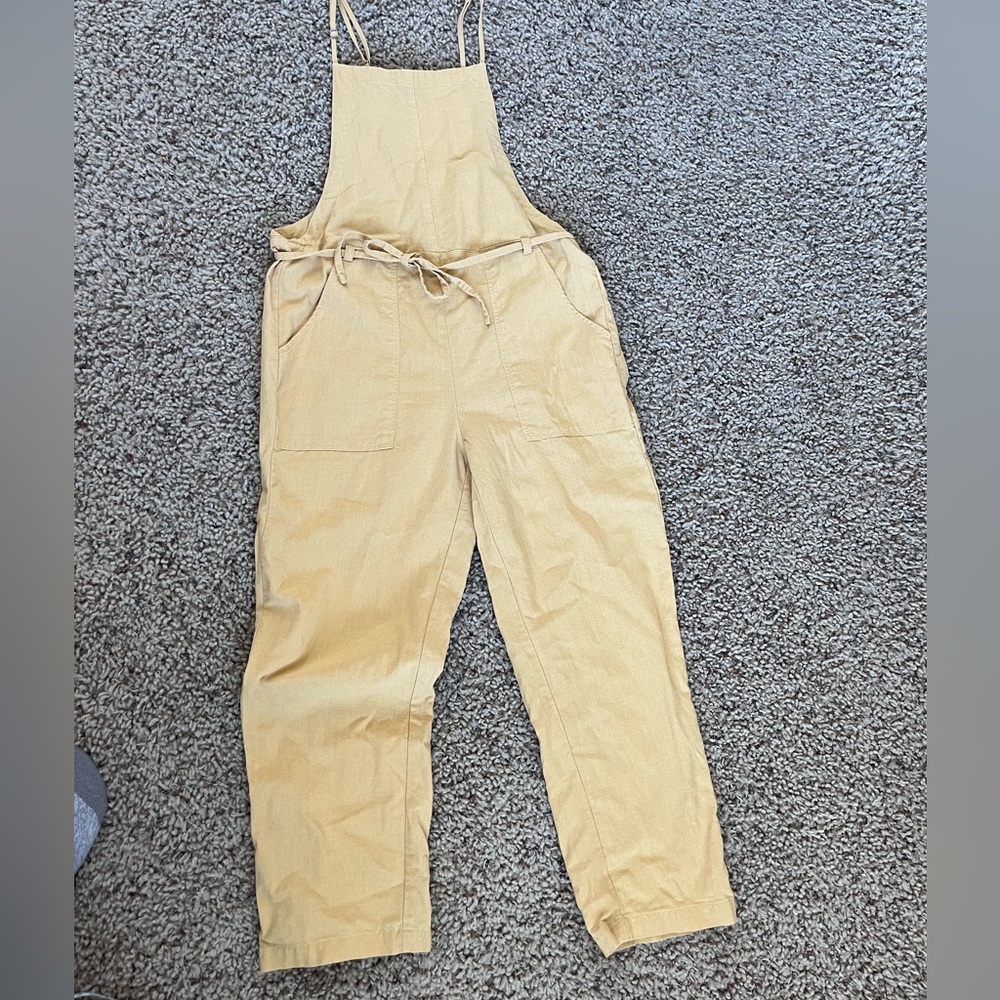 Linen/cotton cropped bib jumper